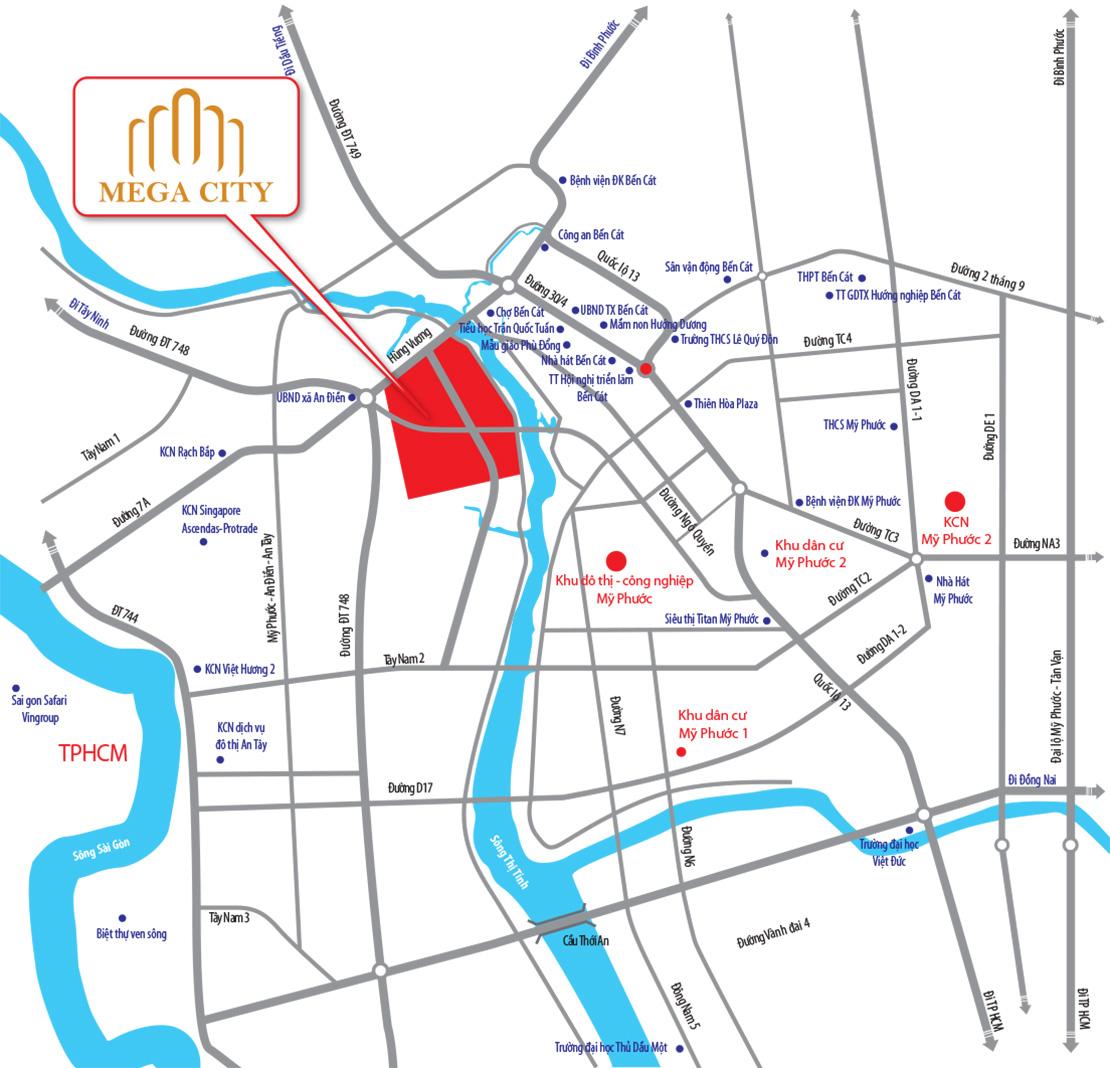 vị trí mega city 1 bến cát bình dương