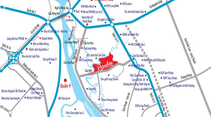 vị trí dự án paradise riverside phước tân biên hòa