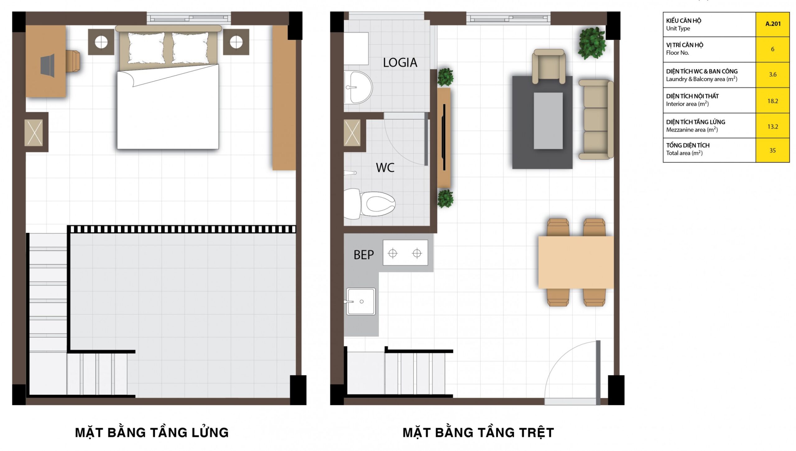 Layout căn hộ A6 201 dự án NOXH Happy Home Nhơn Trạch